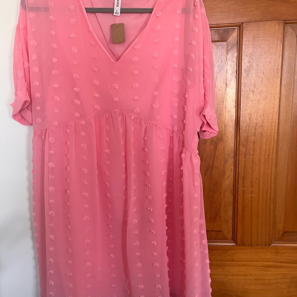 Zenana Outfitters Pink Textured V-Neck Midi Dress